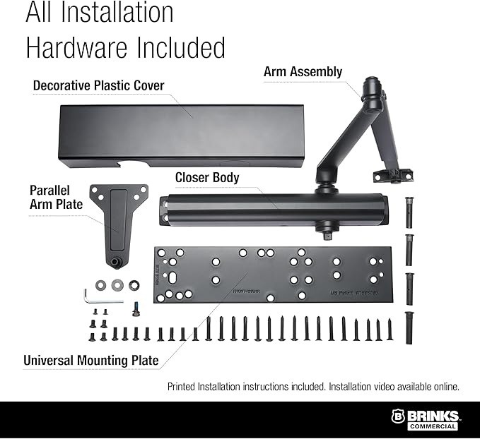 Heavy Duty All in ONE COMM Closer with MOUNTING Plate UL Listed, Aluminum (Matte Black)