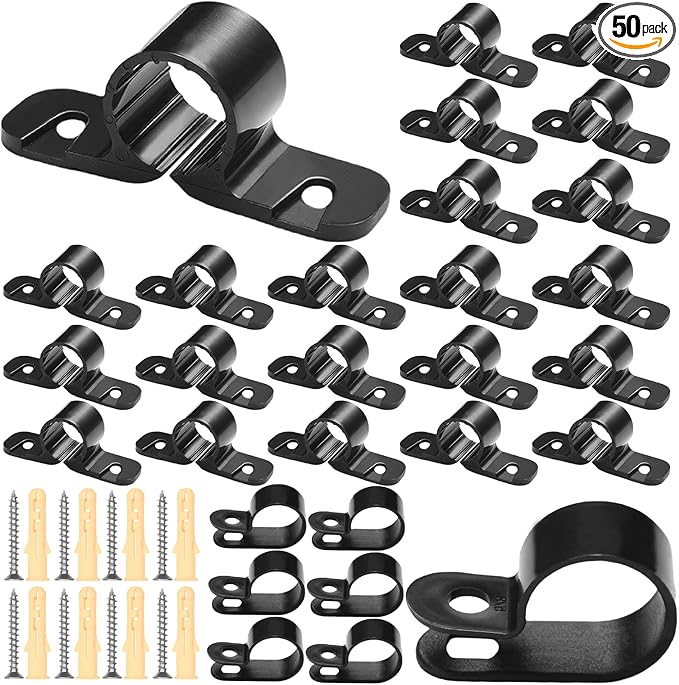 Total 190PCS Pex Support Pipe Supports Sets,Pex Hanger 50 Pack 3/4 Inch,R-Type Nylon Clamps 20 Pack with 120 pcs Screws for Pex, Copper, CPVC