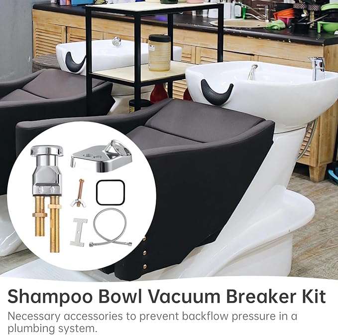 Varku 7 Pcs Shampoo Bowl Vacuum Breaker Kit, Shampoo Faucet Kit with Breaker Vacuum, Crossover Hose, Receiver Plate, Salon Sink Replacement Parts, Prevent Backflow Pressure