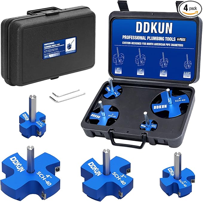 4Pcs PVC Pipe Reamer Kit, PVC Fitting Saver for SCH40, Includes 1-1/2", 3", 2 ", 4", Plumbing Pipe Fitting Tools with 4 Blades-Compatible with 1/2" Drills