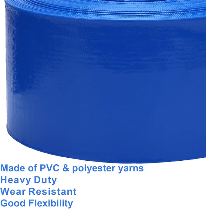 Lay-Flat Pool Backwash Hose - 4" x 100Ft Reinforced Heavy Duty PVC Discharge Hose Weather-Proof Vinyl Pool Drain Hose for Water Transfer with 2 clamps