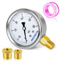 MEANLIN MEASURE 0~60Psi Stainless Steel 1/4" NPT 2.5" Single Scale FACE DIAL, Glycerin Filled Pressure Gauge, Pool Sand Filter, Lower Mount, with 1/2" NPT and 3/8" NPT Hex Bushing
