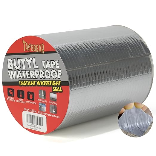 TAPEBEAR Butyl Tape Waterproof Sealing Tape 6inch x 16feet, Upgraded Aluminum Foil Tape Heavy Duty for RV Repair, Awning, Window, Glass & EDPM Roof Leak Patching, Boat and Pipe Sealing, Silver