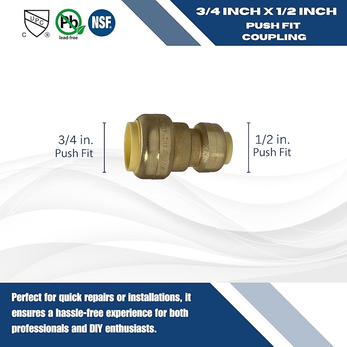 XFITTING Push Fit 3/4 Inch x 1/2 Inch Push Fit Coupling, Push Fit Reducing Coupling, 27-3-8=5XX, 5 Pieces