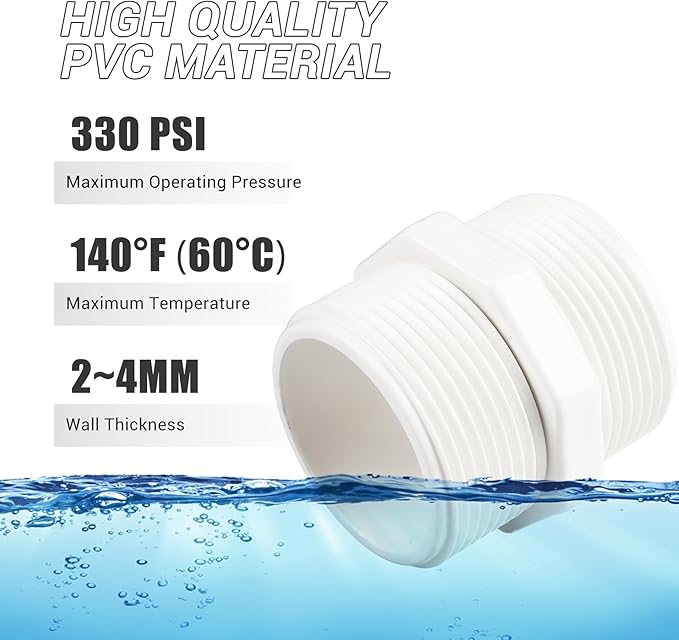 5 Pcs 1-1/2 Inch PVC Pipe Fittings Hex Nipple G1-1/2 X G1-1/2 Male Thread Coupling Adapter Connector