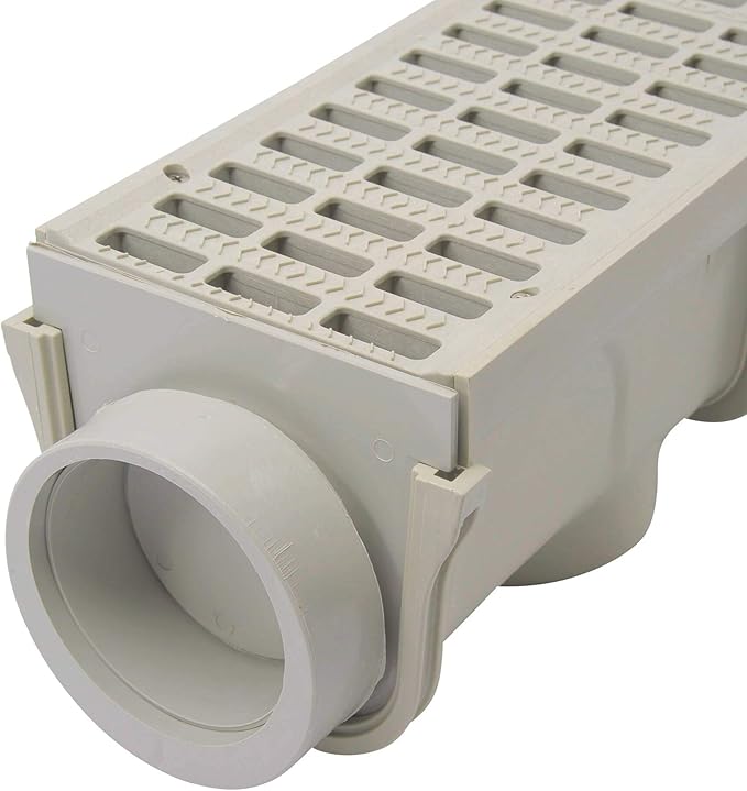 NDS 5” Pro Series Deep Profile Channel Drain Kit With HDPE Plastic Grates and End Caps, Trench & Channel Drainage For Driveway, Patio, Pool Deck, Courtyard, 5.5” x 39.4”, Gray