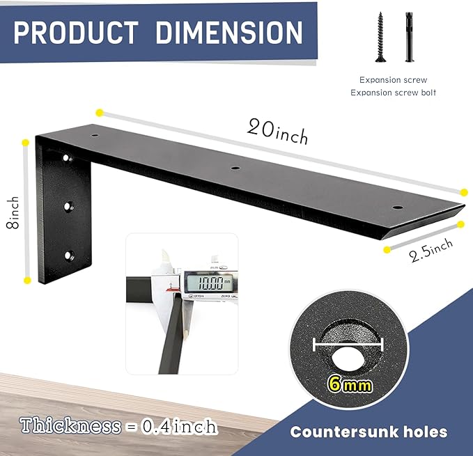 Countertop Support Bracket 20 inch 3 Pack Granite Countertop Bracket 20" x 8" x 2 1/2" Heavy Duty Shelf Bracket L Bracket Mantel Corbels for Wood/Quartz/Concret/Laminate Countertops