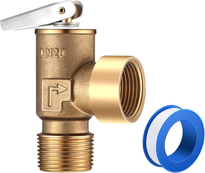 150 PSI Pressure Relief Valve, Boiler Relief Valve with 3/4 NPT Thread, PTFE Thread Seal Tape, Brass, for Hot Water and Cold Water Systems
