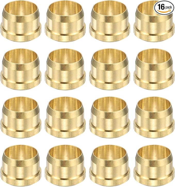 PATIKIL 10 mm OD Tube Compression Sleeves Ferrules, 16 Pack Brass Ferrule Compression Fittings for Water Oil Air Pipes