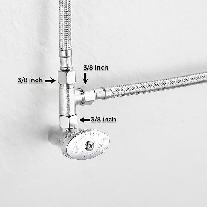 Bass 3/8 Compression Tee Valve Adapter - 3 Way, 3/8'' Inlet/Outlet, Angle Stop Valve, Add-A-Tee Connector, 2 PCS