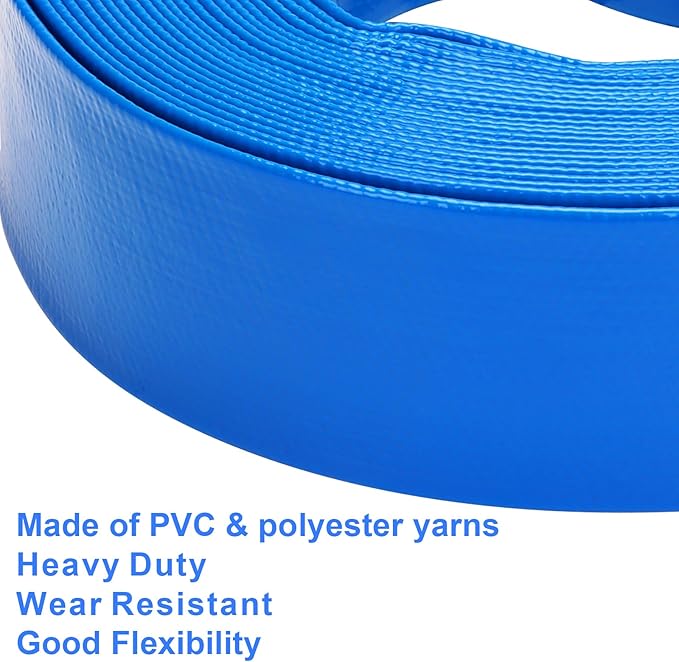 Lay-Flat Pool Backwash Hose - 1.5" x 50Ft Reinforced Heavy Duty PVC Discharge Hose Weather-Proof Vinyl Pool Drain Hose for Water Transfer with 2 clamps