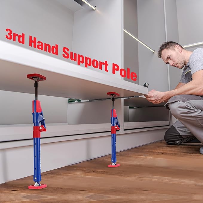 WORKPRO Cabinet Jack Support Pole, 18.5" to 29.5" Steel Telescopic Quick Support Rod Adjustable 3rd Hand Support System with 154 lbs Capacity for Cabinet Jack, Drywall Jack& Cargo Bars, 2-Pack