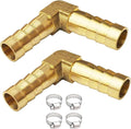 2PCs 3/8" Brass Hose Barb Fitting 90 Degree Elbow Barbed Splicer Mender Union Fitting with 4PCs Hose Clamp for Oil Water Air
