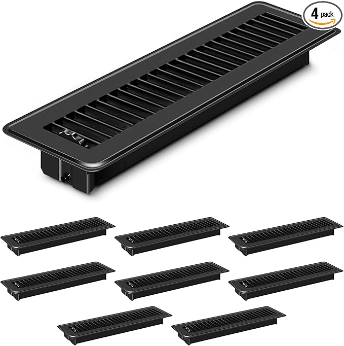 4 PCS Floor Vents Floor Registers 2x12 inch, Heavy Duty Metal Heat Air Vent Covers 2 X 12 with Rust Proof Finish for Home Office Wall Floor Registers Grilles & Vents (4, Black, 2x12 Inches)