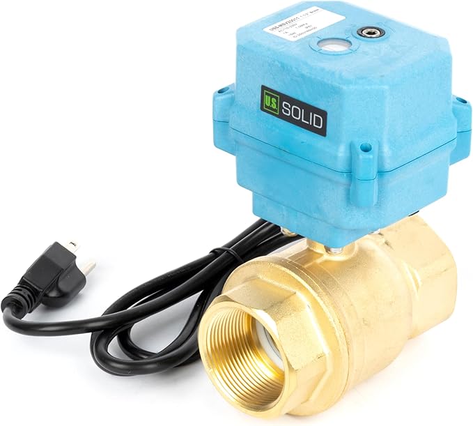U.S. Solid 1-1/2" Motorized Ball Valve with US Plug 110VAC Brass Electrical Ball Valve, IP67, Manual Override, Direction Display Auto Return, Normally Closed, IP67