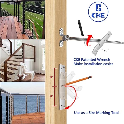 CKE 10 Pairs Cable Railing Kit 1/8" Swage Toggle Turnbuckle Hardware T316 Stainless Steel Cable Railing Hardware for Wood Post, Angle 180° Adjustable Stairs Deck Cable Railing Kit 20 Cable Lines, CR25