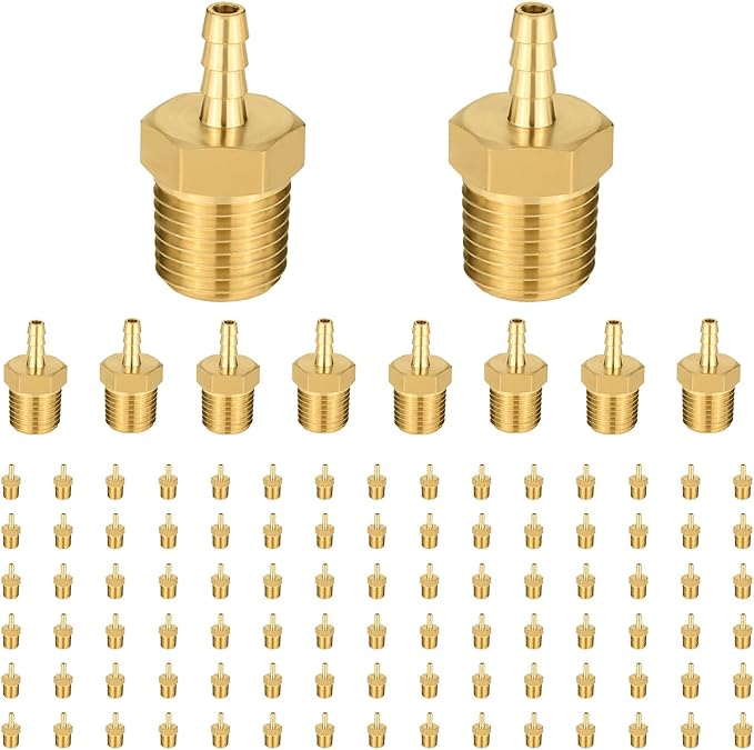 (Pack of 100) EFIELD Brass Hose Barb Fitting Adapter, 1/8" Barb x 1/4" NPT Male Pipe Fitting,(BARB002-100PCS)