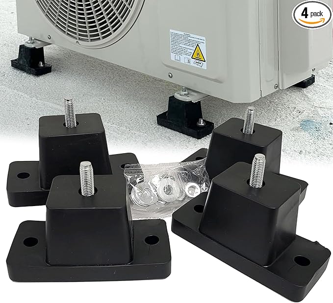 DuctlessAire Rubber Vibration Isolation Mounts - Anti Shaking Mount for Mini Air Conditioner, Air Compressor, Water Pump & More - Outdoor Mini Split Condensing Unit Vibration Isolator (Set of 4)