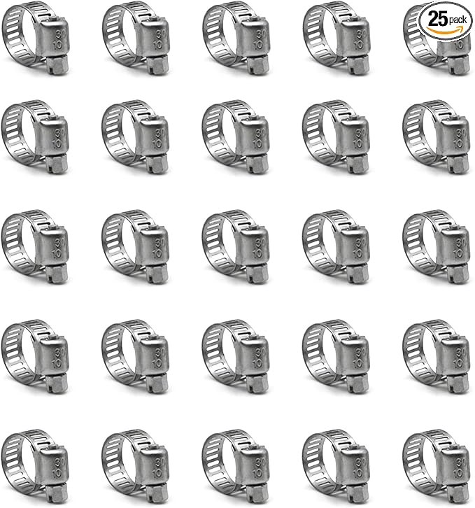 Hose Clamp, 25 Pack Stainless Steel Worm Gear fuel line hose clamps, 10-16mm (3/8-5/8 inch)