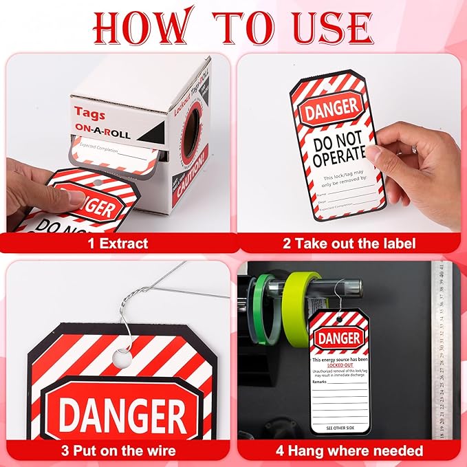 100 PCS Lockout Tags Roll Do Not Operate Tags Lockout Tagout Labels 6.25"x 3" with 100 Wires Loto Tag for Equipment Repair Lock Out Tag Out Heavy Duty Tear Resistant Waterproof