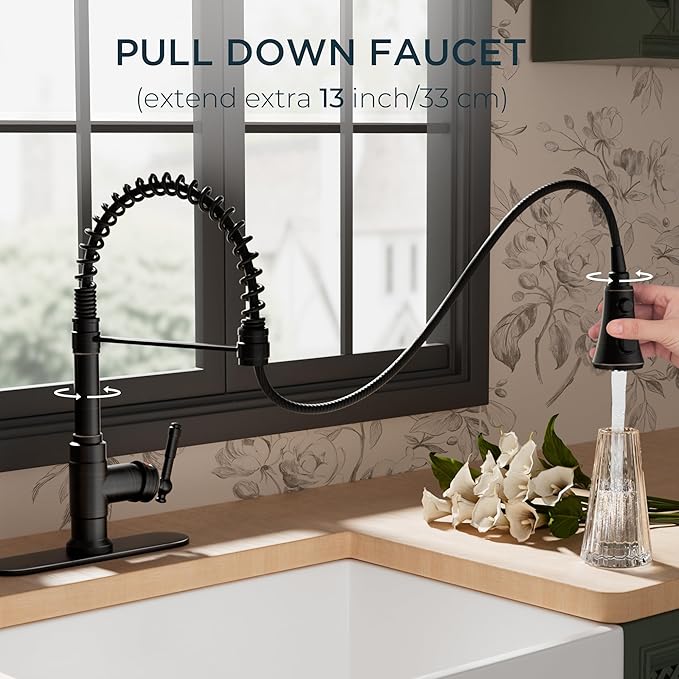 FORIOUS Antique Kitchen Faucet with Pull Down Sprayer, Oil Rubber Bronze, High Arc Single Handle Vintage Spring Sink Faucet 1 or 3 Hole for Pot Filler, Farmhouse Camper Laundry Camper