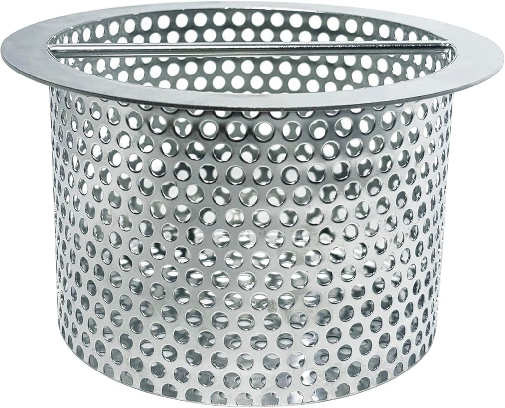 Commercial Floor Drain Strainer, 6'' Lip Diameter x 4" Tall 304 Perforated Cylindrical Mesh Stainless Steel Drain Strainer for Factory/Kitchen/Hospital/Restaurant (Silver, 4" Tall x 6" Diameter)