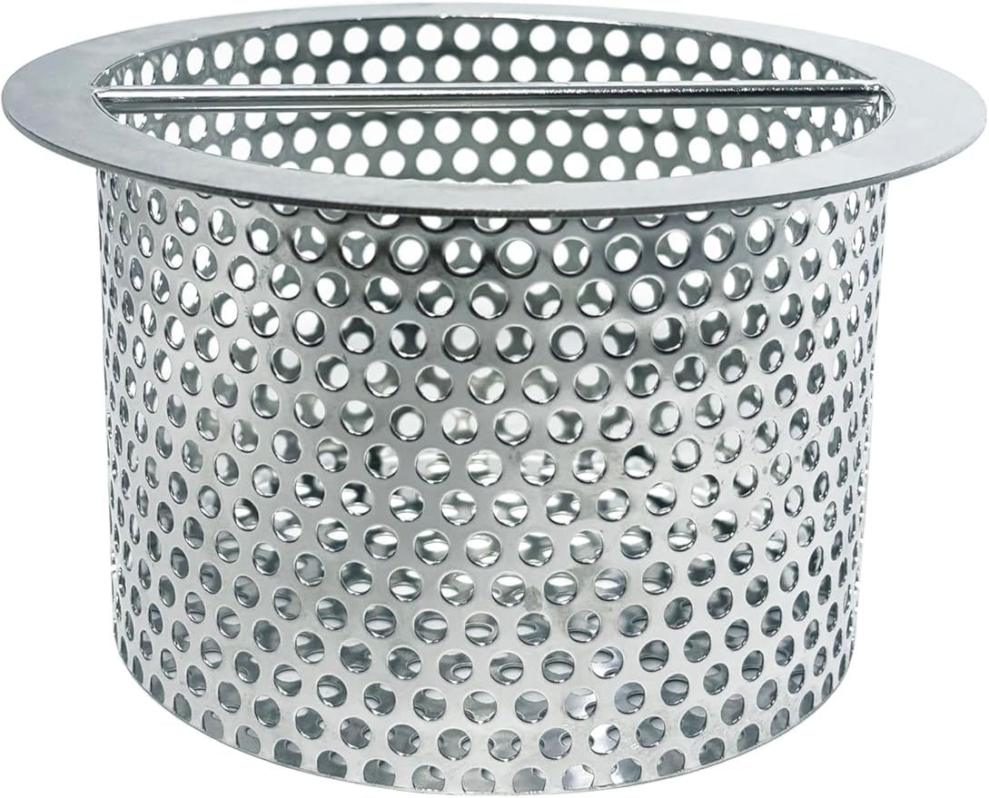Commercial Floor Drain Strainer, 6'' Lip Diameter x 4" Tall 304 Perforated Cylindrical Mesh Stainless Steel Drain Strainer for Factory/Kitchen/Hospital/Restaurant (Silver, 4" Tall x 6" Diameter)