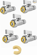 (Pack of 5) EFIELD Push Fit 1/4 Turn Straight Stop Valve Water Shut Off 1/2 Push x 3/8 Inch Compression With Disconnect Clip, Chrome Plated,(PF-UNI001-5PCS)
