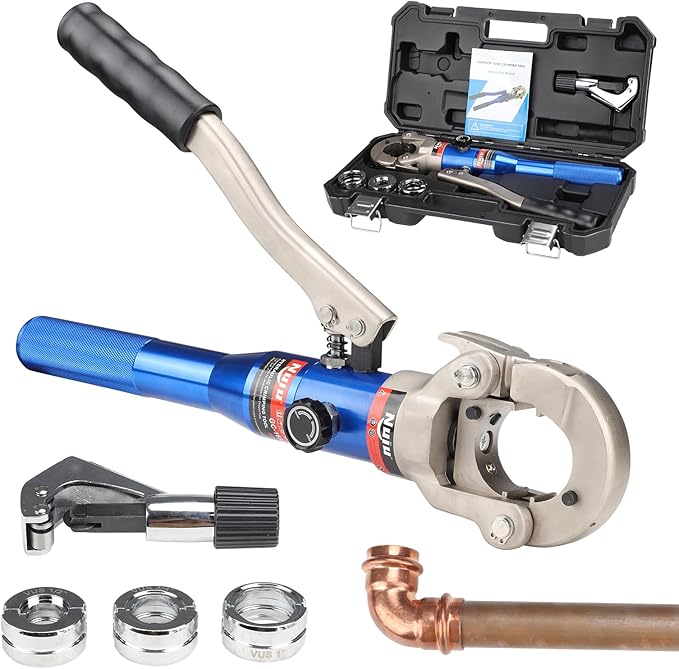 GC-1632 Hydraulic Copper Pipe Crimping Tool Kit, 6 Ton Force with 1/2" 3/4" 1" Dies, Pipe Cutter & Deburring Tool for Plumbing & HVAC