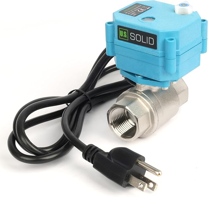 U.S. Solid 3/4 inch NPT 304 Stainless Steel Motorized Ball Valve - Plastic Electrical Ball Valve, 2 Wire Auto Return, AC 110~230V, Normally Closed, IP67, NSF Certified