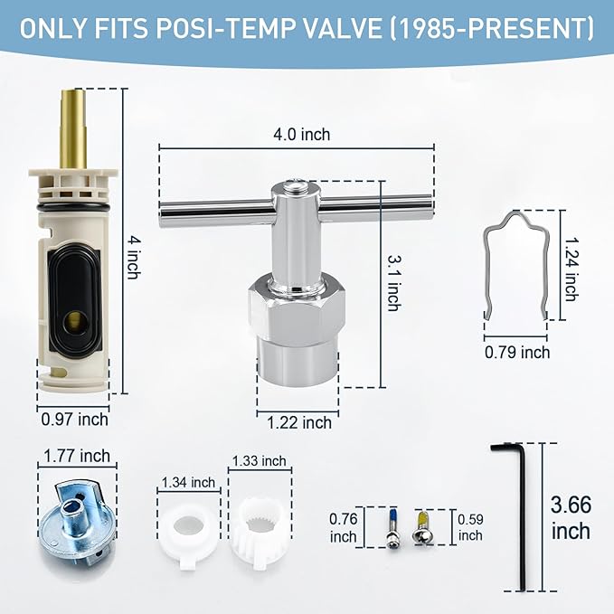 1222 Cartridge Kit Compatible with Moen Posi Temp Valve Tub Shower Faucet Single Handle, Incloud 104421 Cartridge Puller remaoval Tool and Handle Adapter Kit 116653
