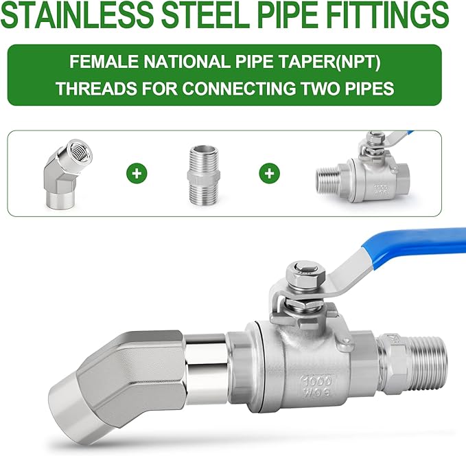 TAISHER 2PCS 304 Stainless Steel 45 Degree Barstock Street Elbow, 1/2" NPT Female x 1/2" NPT Female 304 Stainless Pipe Fitting