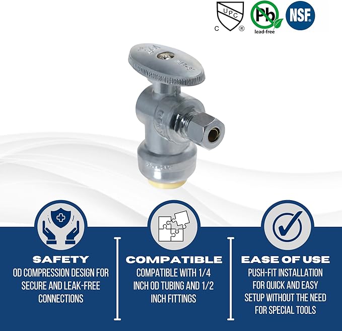 XFITTING OD Compression 1/4 Inch x 1/2 Inch Push Fit Valve, Push Fit Angle Valve, 30-1-7=5XX, 5 Pieces