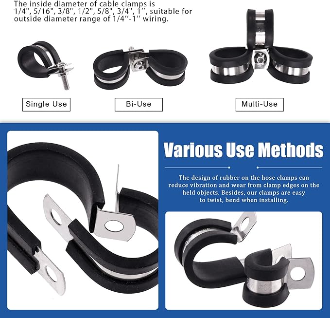 Glarks 84Pcs 7 Sizes 304 Stainless Steel & Rubber Insulated Pipe Clamps Set, Black