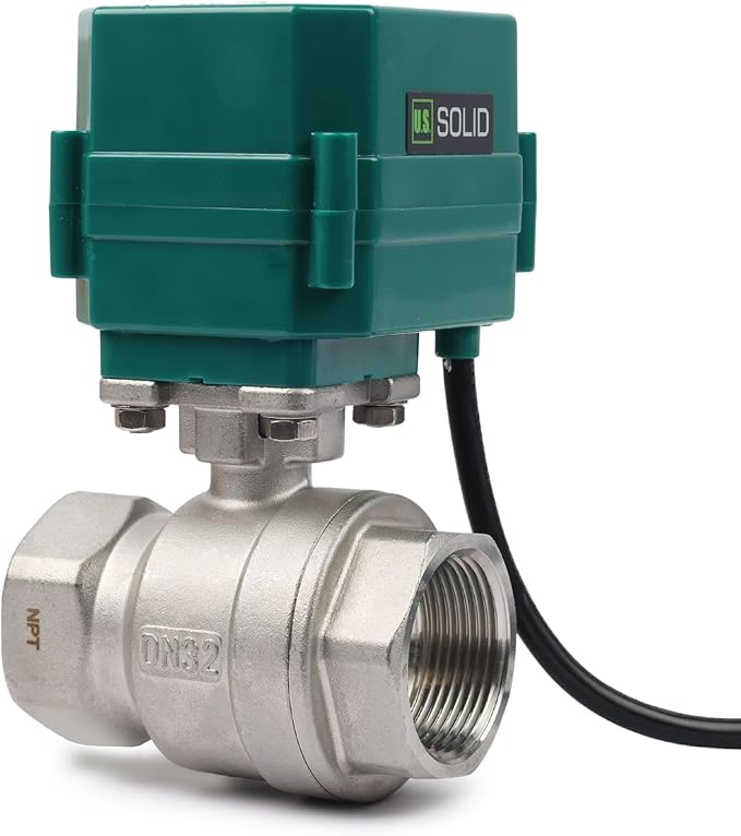 U.S. Solid 1-1/4" Motorized Ball Valve with US Plug 110VAC Stainless Steel Electrical Ball Valve,Auto Return, Normally Closed, IP65(8-PACK)