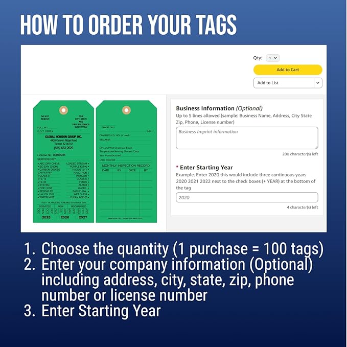 Tags 4 Less Custom Fire Extinguisher Tags – Preventative Maintenance Labels for Monthly Inspections, Alternative to Safety Sticker for Easy Record-Keeping – Pack of 100 (Dark Green, Cardboard)