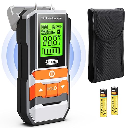 Wood Moisture Meter, 2 in 1 Pin & Pinless Moisture Tester, Digital Dampness Moisture Sensor Detector for Wood Firewood Drywall Paper Floor Woodworking, Water Leak Detector