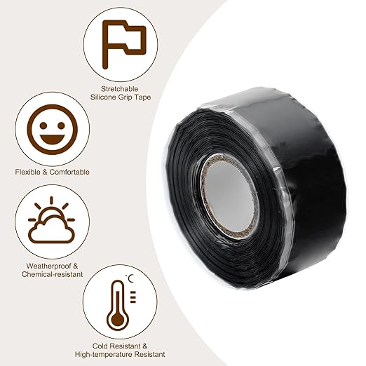 PATIKIL Grip Tape for Handles 1" x17ft, 2 Roll Self-Fusing Silicone Tape for Bike Handles Pull Up Bars Gym Equipment Plumb/Hose/Pipe Leaks Emergency, Black