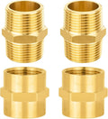 4-PCs HeSun Brass Pipe Fittings Combo, 2-PCs 3/4" NPT Male + 2-PCs 3/4" NPT Female Hex Nipple Adapter