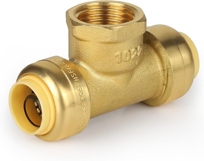 (50 Pack) EFIELD Female Tee 1/2"x1/2"x1/2" Push Fit Female Plumbing Tee,Brass Fitting No Lead For Copper Pex CPVC,(PF219-50PCS)