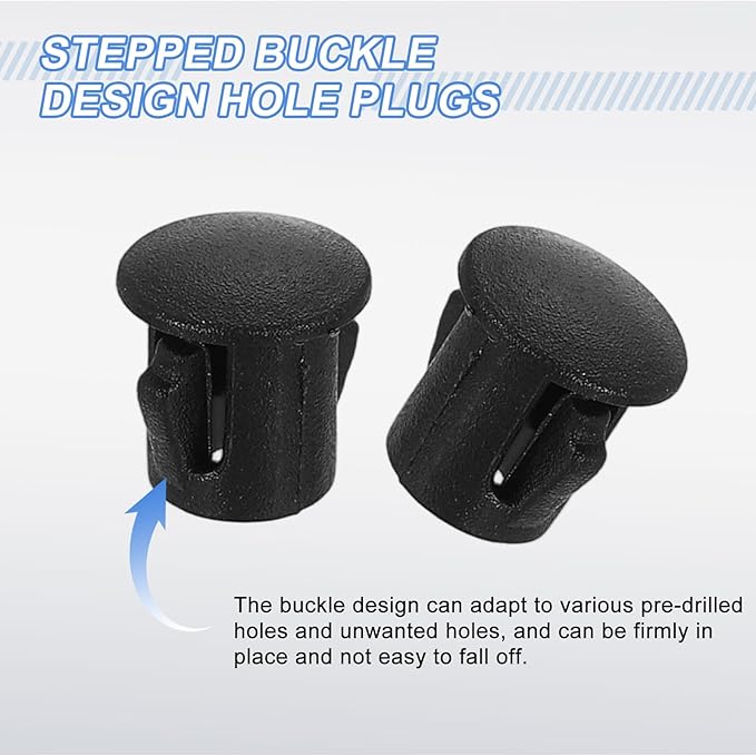 uxcell 80Pcs Plastic Hole Plugs, 5mm(3/16") Flush Type Panel Plugs, Round Snap Knockout Locking Plugs for Furniture Insert End Caps Panels, Black