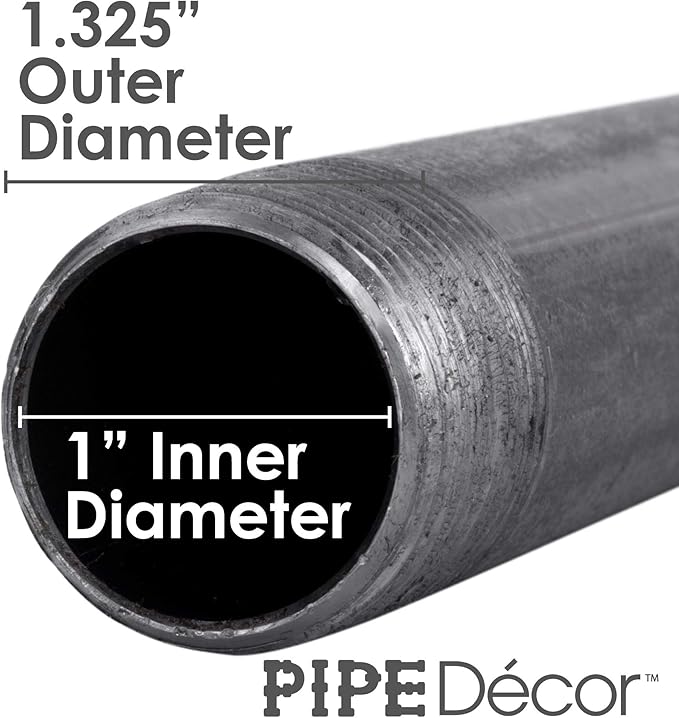 PIPE DECOR 1" x 8" Black Steel Plumbing Pipe, 6-Pack, Pre Cut Connector, Industrial Steel Grey Fits Standard One Inch Threaded Black Malleable Iron Fittings, Build Vintage DIY Furniture