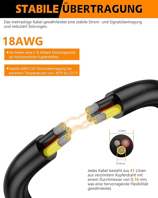 18 AWG 3 Conductor Electrical Wire - 26.25FT 18 Gauge Stranded PVC Cord with Tinned Copper Core, 12V/24V Low Voltage Flexible Cable for Automotive Marine LED Strips, Solar, RV Lighting