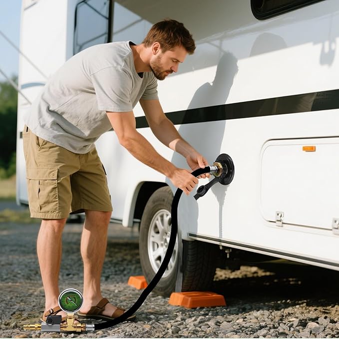 RV Winterizing Kit with Pressure Gauge, 60inch RV Winterize Hose with 3/4" GHT Blow Out Fitting Adaptor & 1/4" Quick Connect Plug, Sprinkler Winterization for RV, Camper, Boat, Travel Trailer, Black