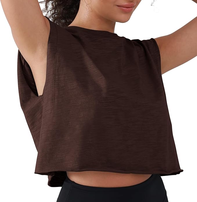 Women’s 100% Cotton Cropped Workout Tank Tops Soft Breathable Loose Fit Muscle Tank for Gym Yoga Running