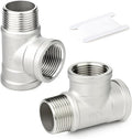 TAISHER 2PCS 304 Stainless Steel Tee Pipe Fittings, 1" NPT Female x 1" NPT Female x 1" NPT Male Pipe Fittings, Male Run Tee