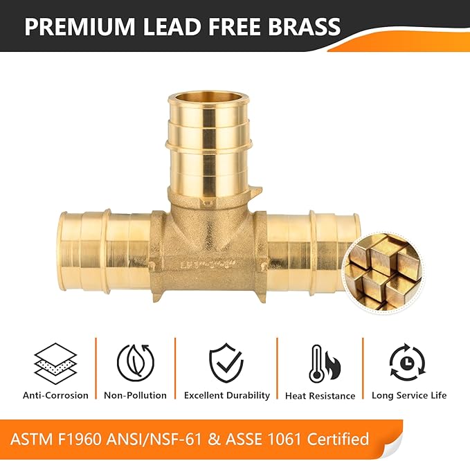 5-Pack HeSun PEX-A Fitting, 1"x1"x1" Expansion Tee, PEX Expansion Fitting Tee, ASTM F1960(PEX1960044-5)