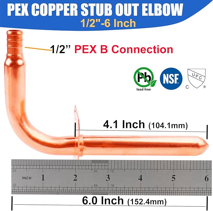 WHK 10 Packs 1/2 Inch Copper PEX Stub Out Pex-B Copper Stub Out Elbow with Wall Flange with Wall Flange 1/2" x 6"