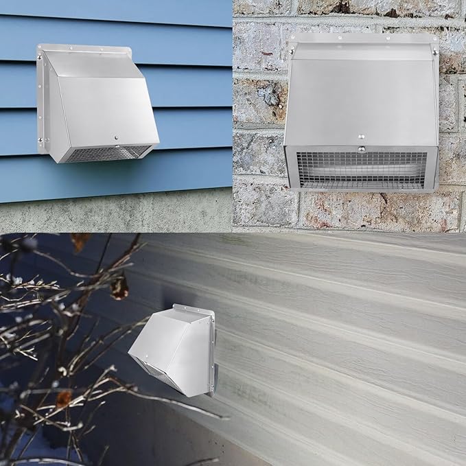 8 inch Wall Vent Ccover,Exhaust Vent Hooded Wall Vent with Screen and Damper,Outdoor Wall Exhaust Vent Cap Exterior Air Vent Cover for Kitchen Range Hood HVAC Duct Dryer Ventilation,Stainless Steel