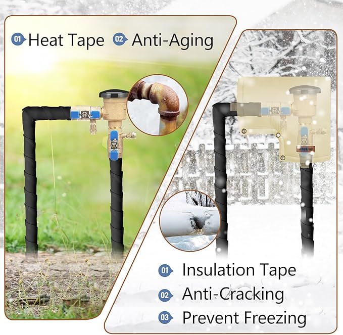 Pipe Insulation Tape, Outdoor Water Pipe Insulation Wrap, Foam Insulation Tape for Outdoor Pipes Winter Freeze Protection, Heat Tape for Water Pipes, Copper Pipes, PVC, AC Line, 3in x 15ft, Black